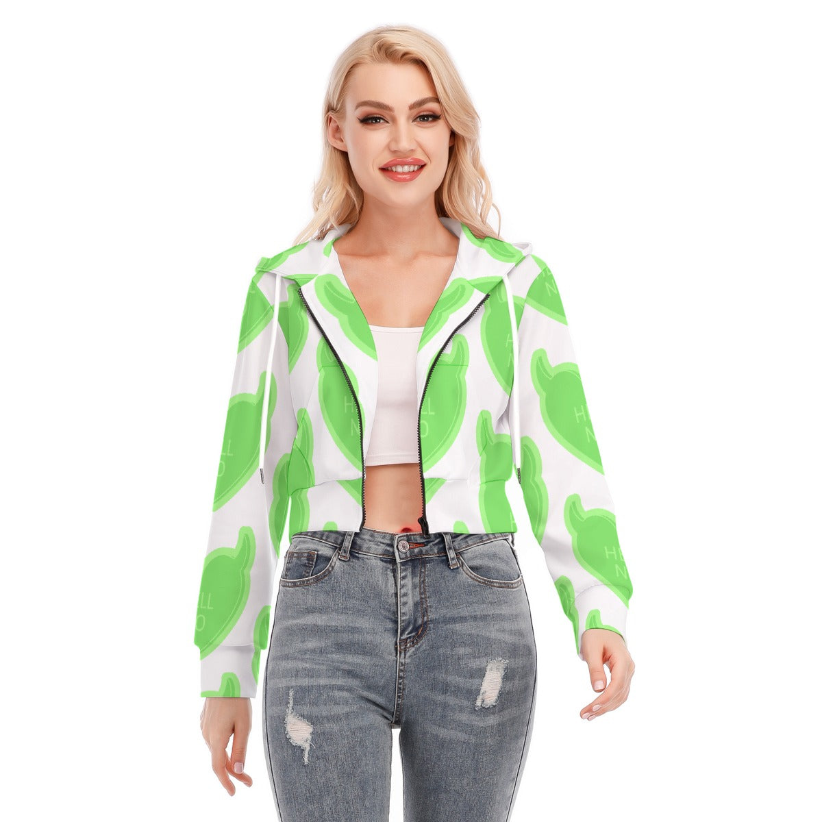 All-Over Print Women's Crop Top Hoodie With Zipper Closure