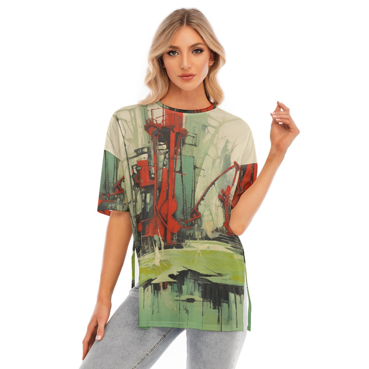 All-Over Print Women's Short Sleeves T-shirt With Hem Split