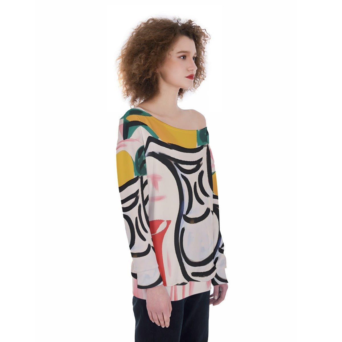 All-Over Print Oversized Women's Off-Shoulder Sweatshirt