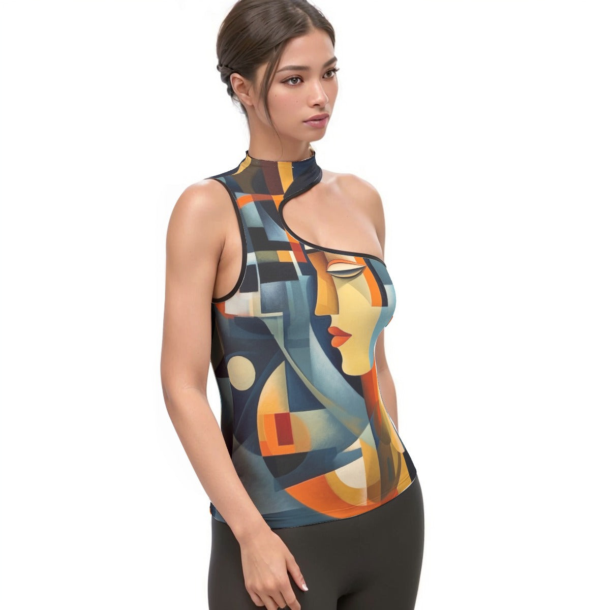 All-Over Print Women's Halter Sleeveless Asymmetrical Tank Top