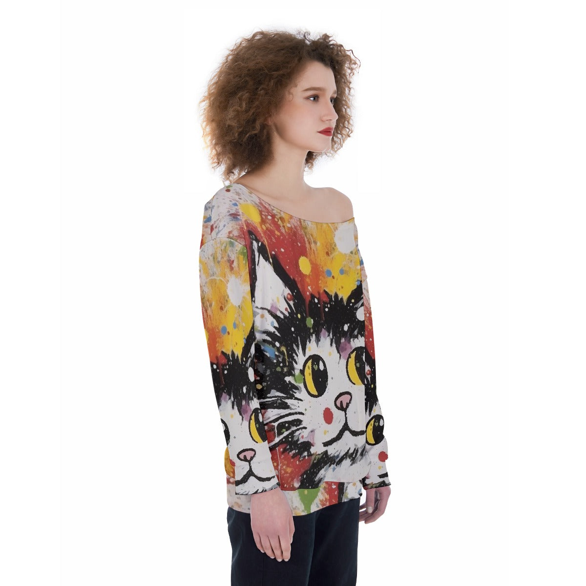 All-Over Print Oversized Women's Off-Shoulder Sweatshirt