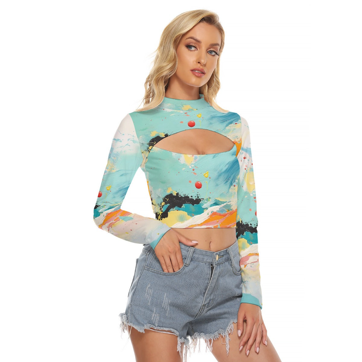 All-Over Print Women's Hollow Chest Keyhole Tight Crop Top