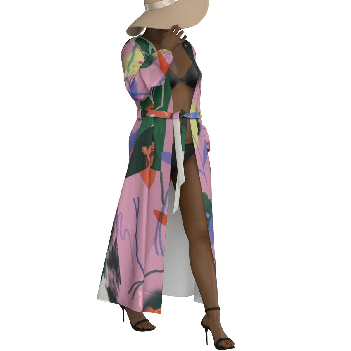 All-Over Print Women's Lace-up Chiffon Robe