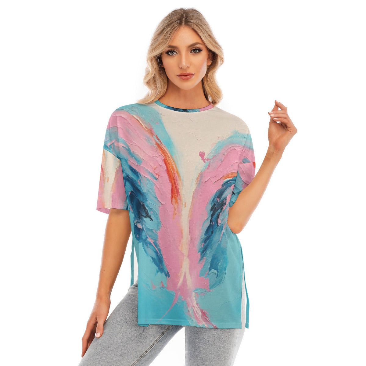 All-Over Print Women's Short Sleeves T-shirt With Hem Split