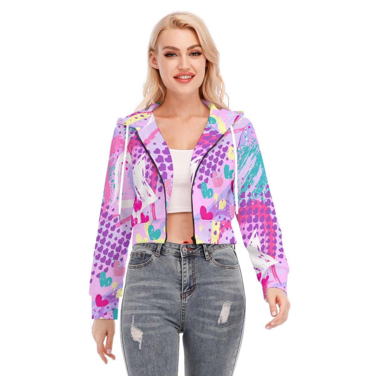 All-Over Print Women's Crop Top Hoodie With Zipper Closure