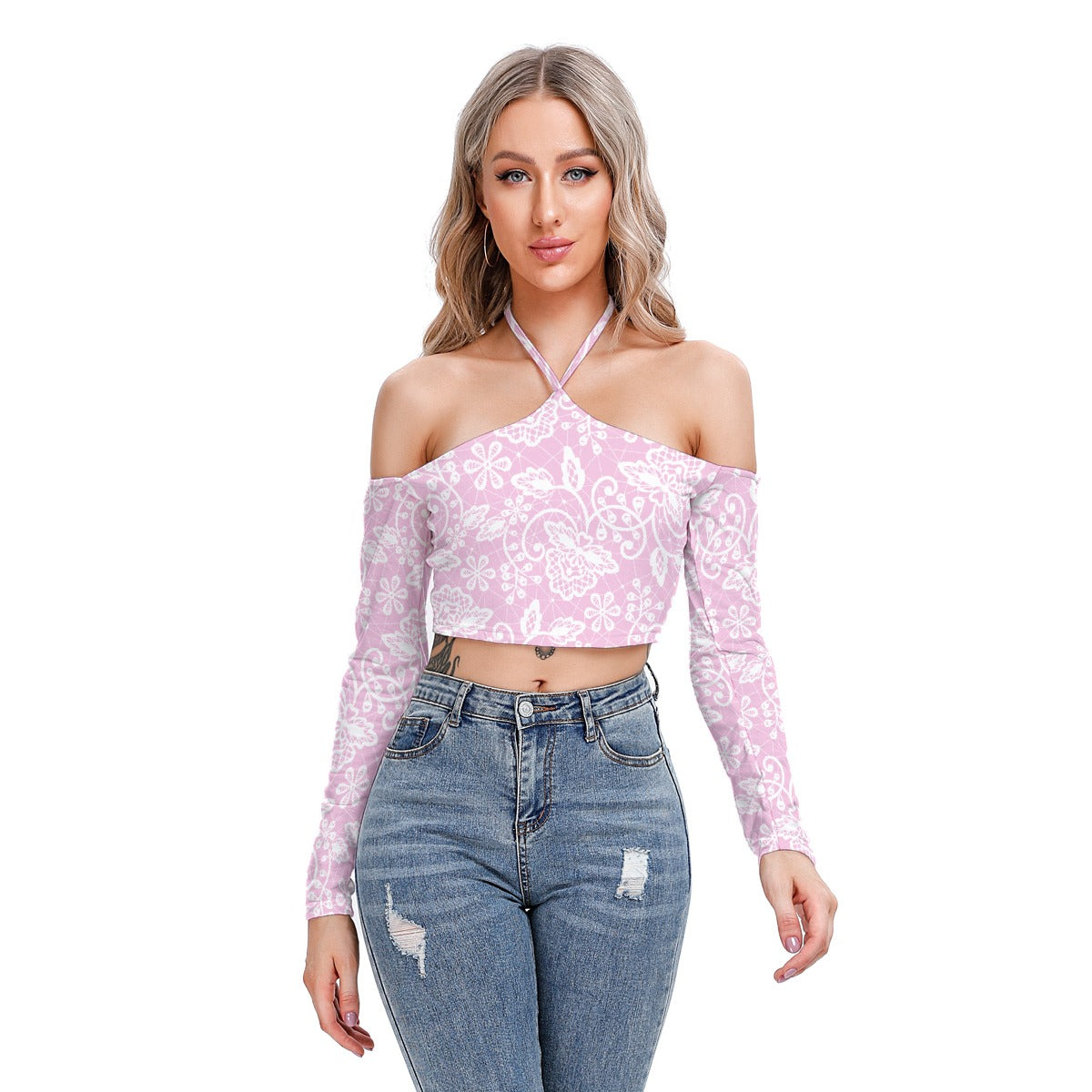 All-Over Print Women's Halter Lace-up Top