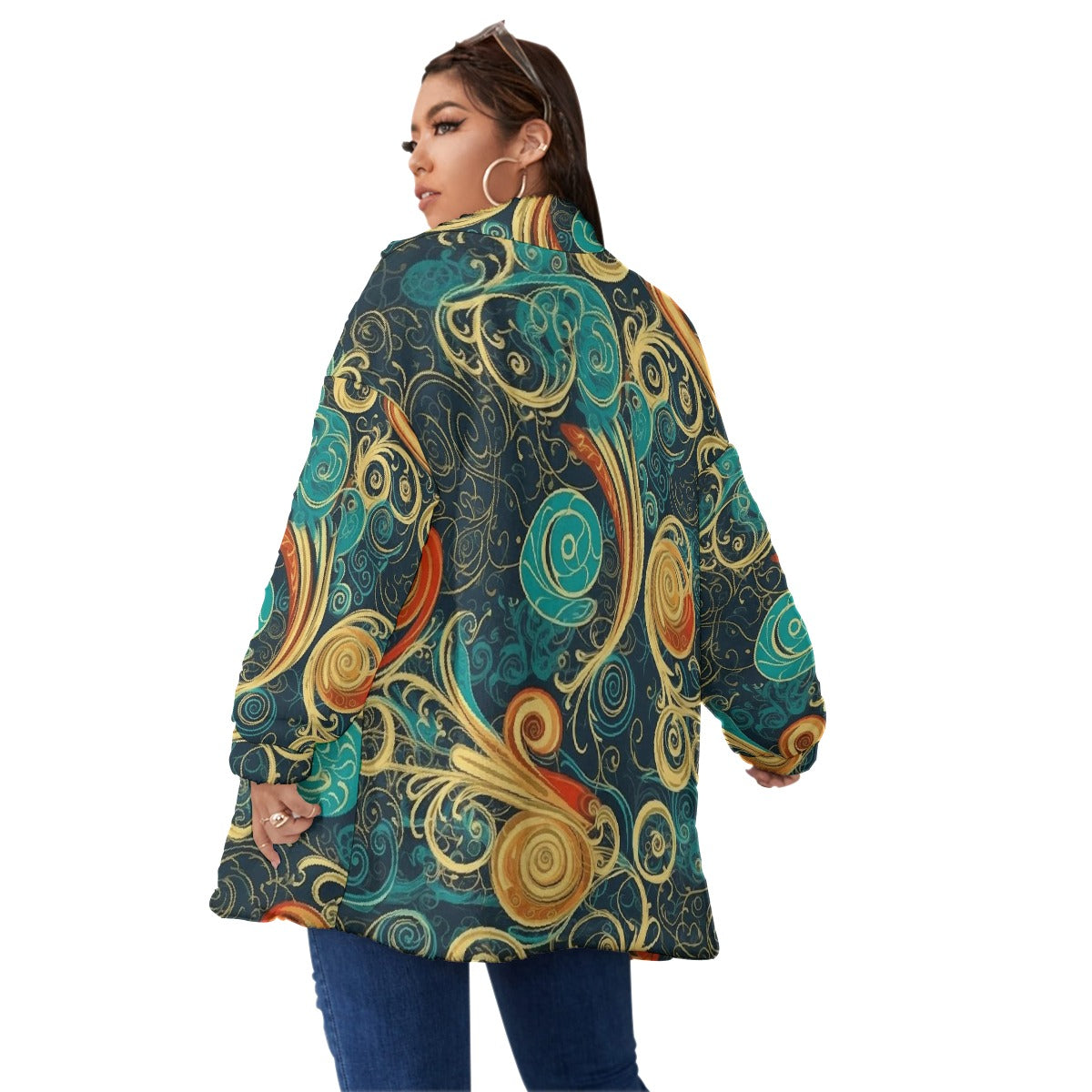 All-Over Print Unisex Borg Fleece Stand-up Collar Coat With Zipper Closure(Plus Size)