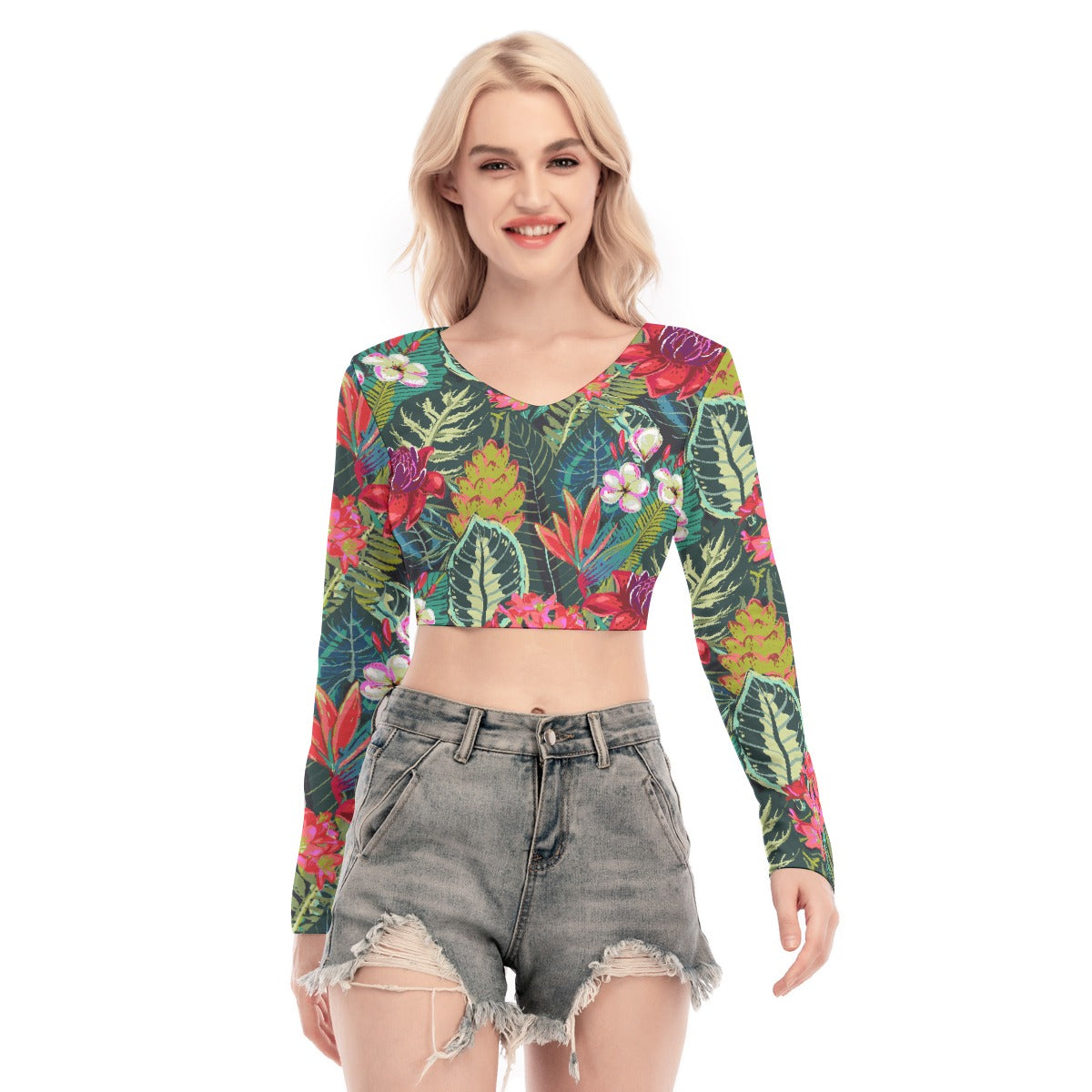 All-Over Print Women's Back Hollow T-shirt With Strap