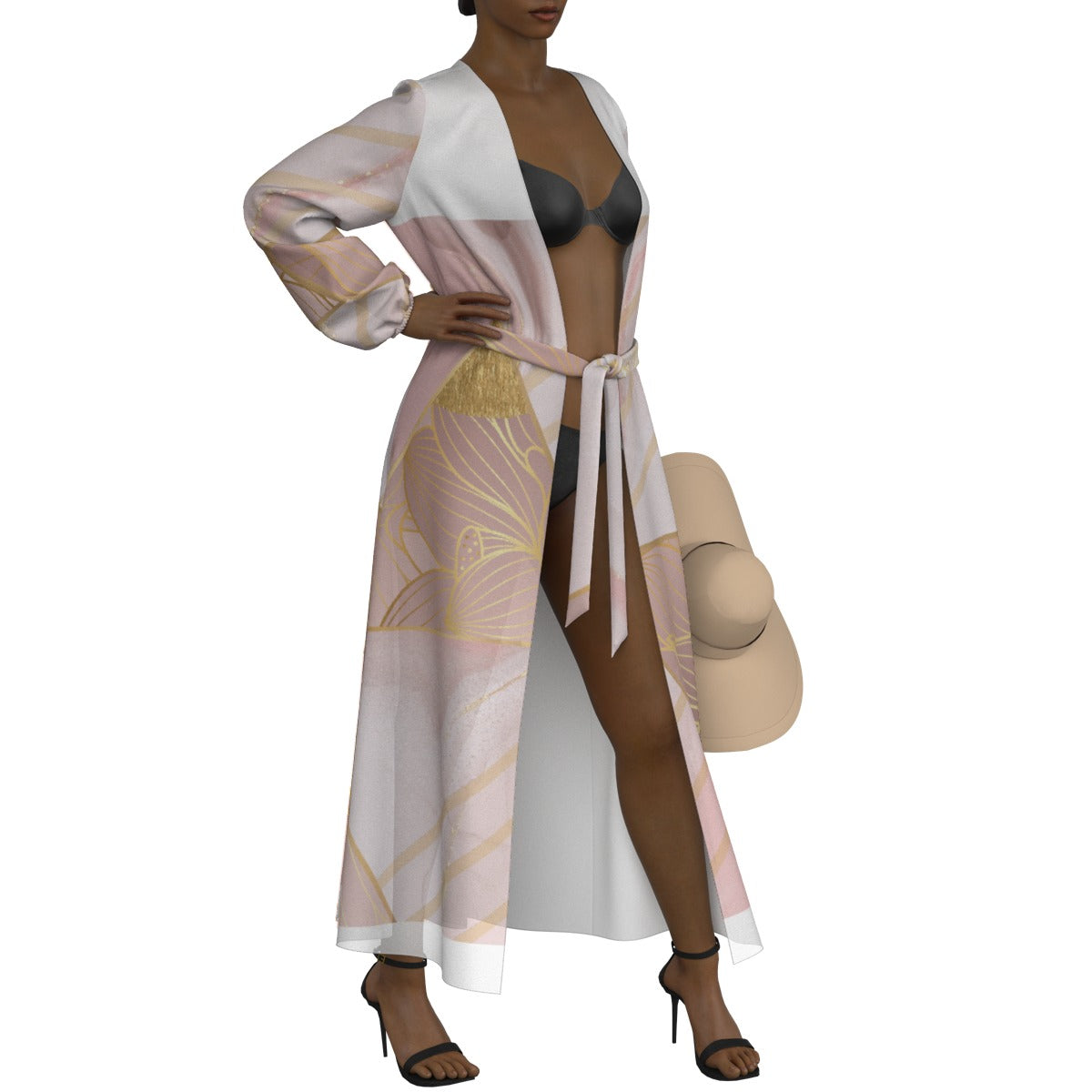 All-Over Print Women's Lace-up Chiffon Robe