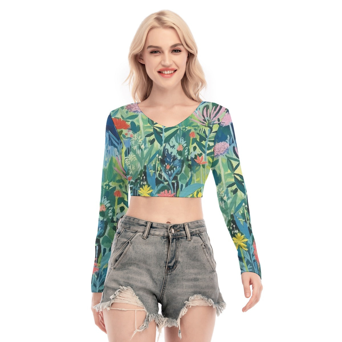 All-Over Print Women's Back Hollow T-shirt With Strap