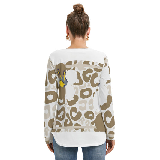 All-Over Print Women's Long Sleeve Neckline Tie Sweatshirt
