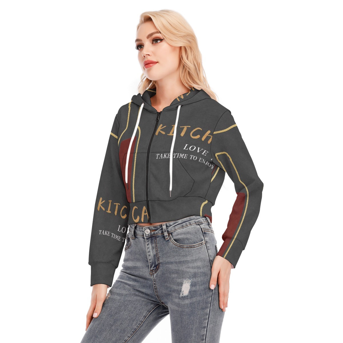 All-Over Print Women's Crop Top Hoodie With Zipper Closure