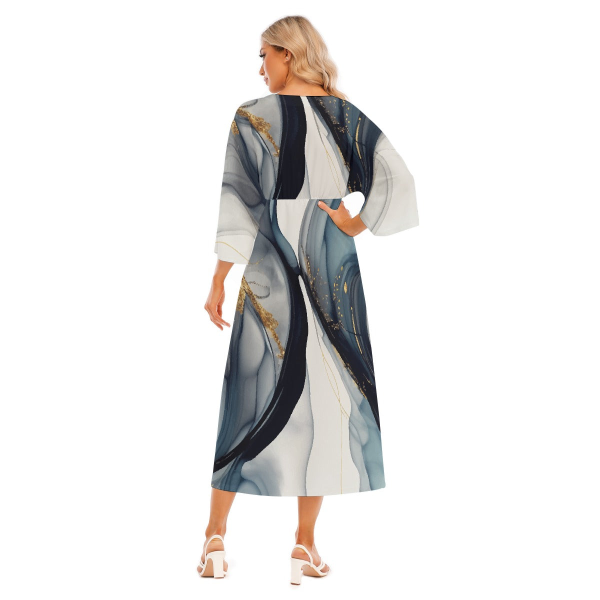All-Over Print Women's Mid-Sleeve Long Dress