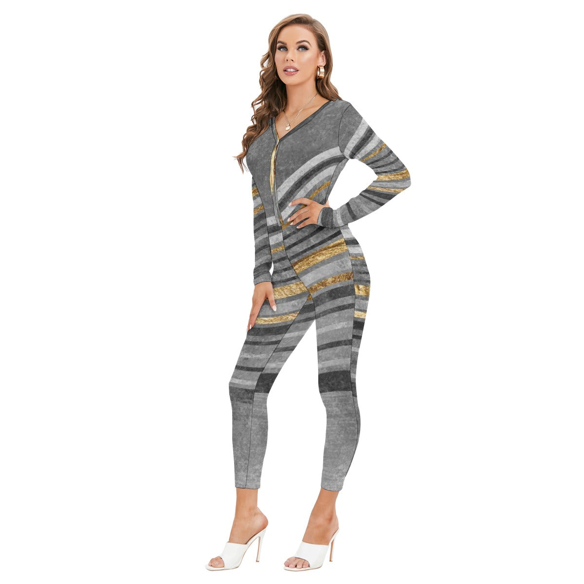 All-Over Print Women's Plunging Neck Jumpsuit