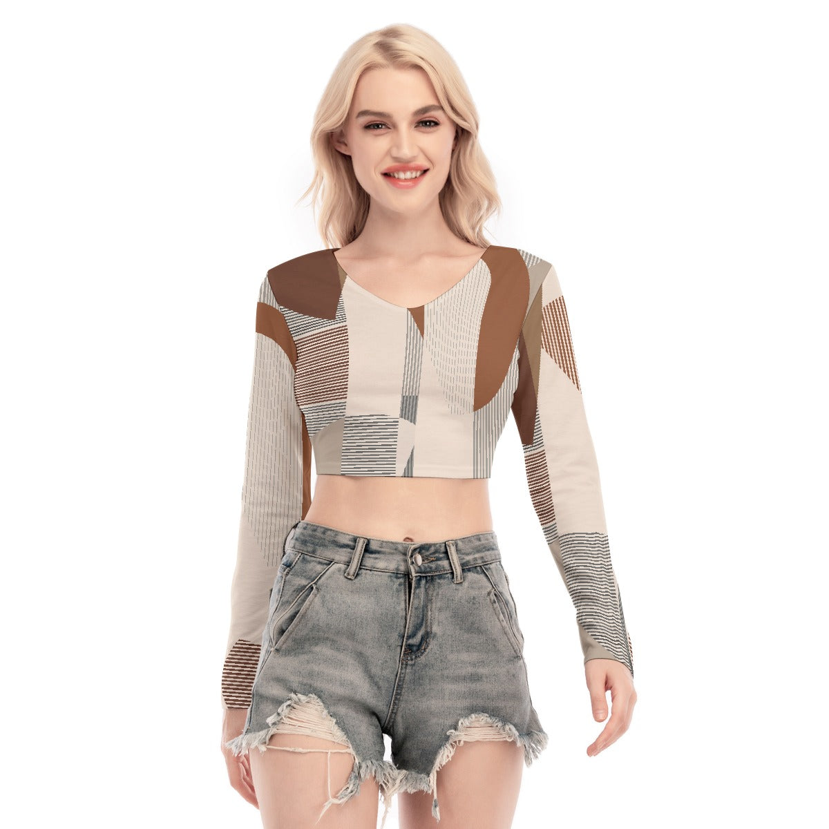 All-Over Print Women's Back Hollow T-shirt With Strap