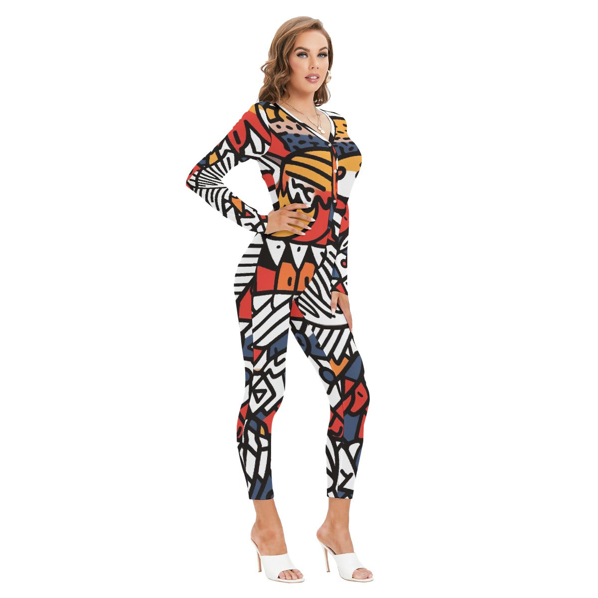 All-Over Print Women's Plunging Neck Jumpsuit