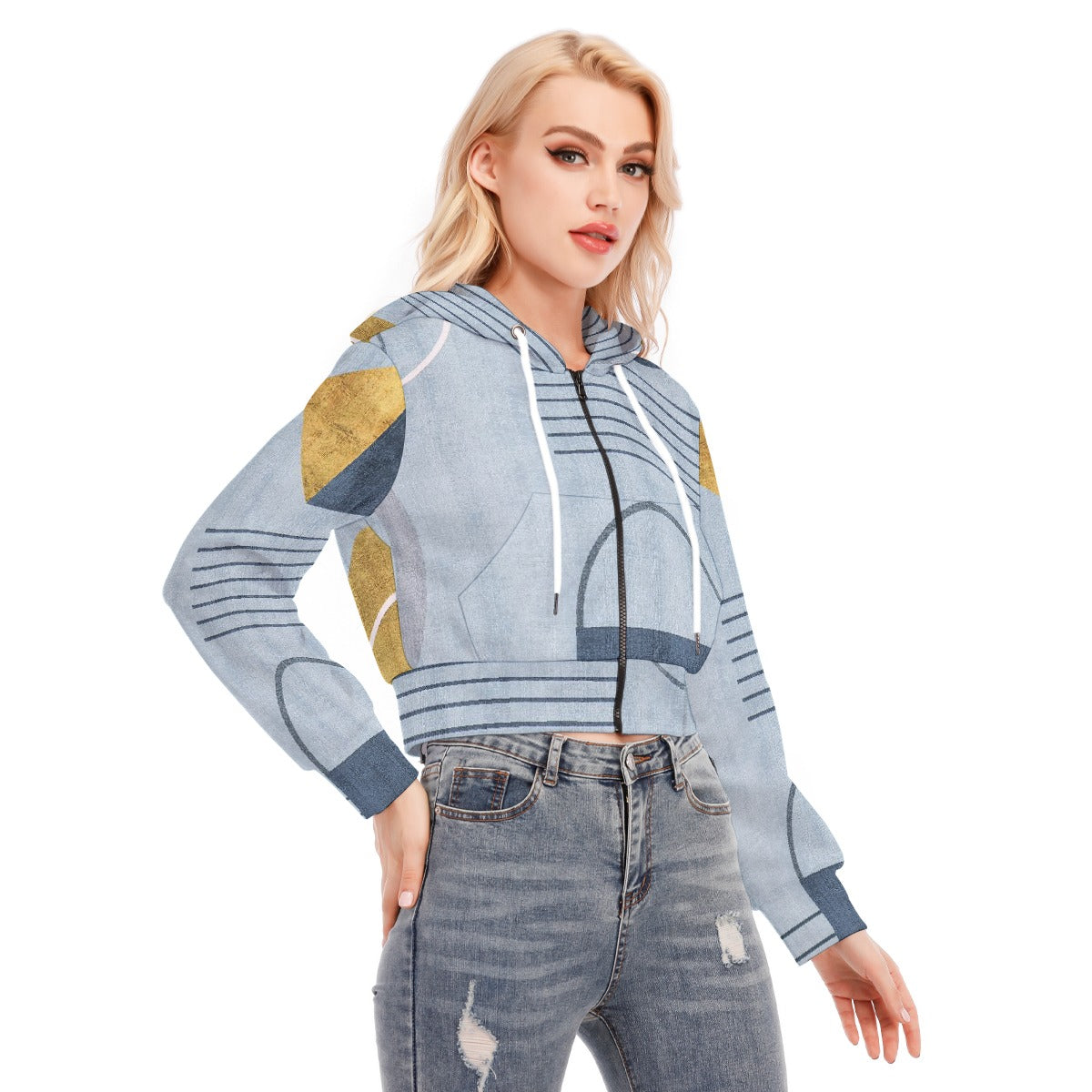 All-Over Print Women's Crop Top Hoodie With Zipper Closure