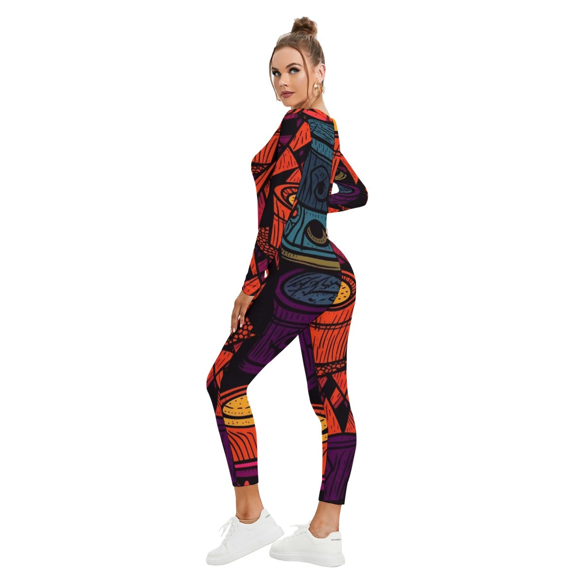 All-Over Print Women's Plunging Neck Jumpsuit