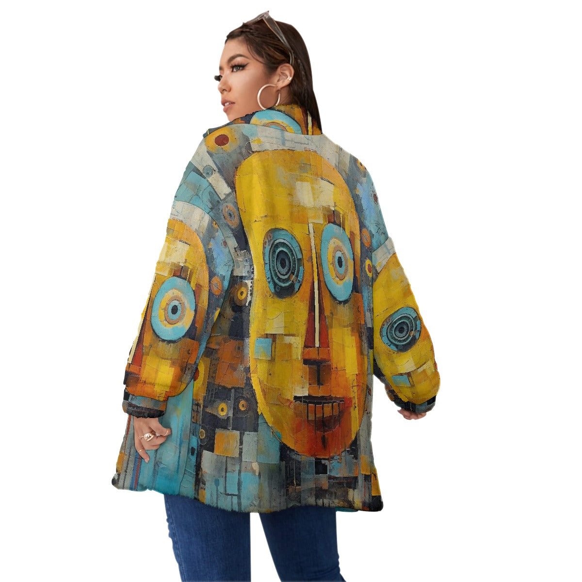 All-Over Print Unisex Borg Fleece Stand-up Collar Coat With Zipper Closure(Plus Size)