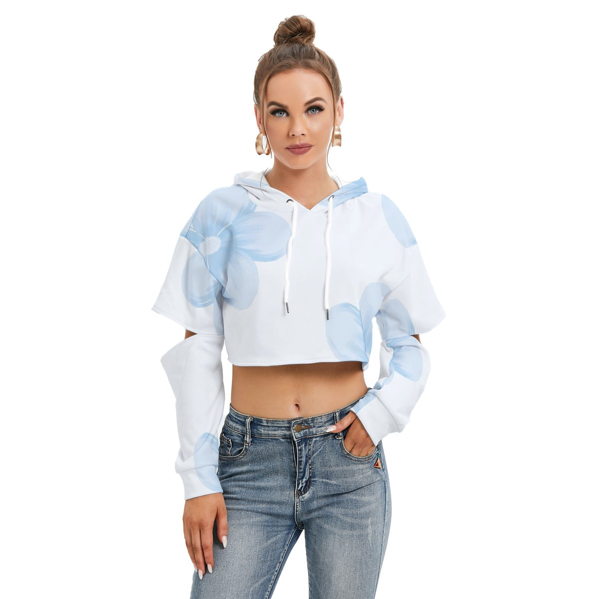 All-Over Print Women's Heavy Fleece Hoodie With Hollow Out Sleeve