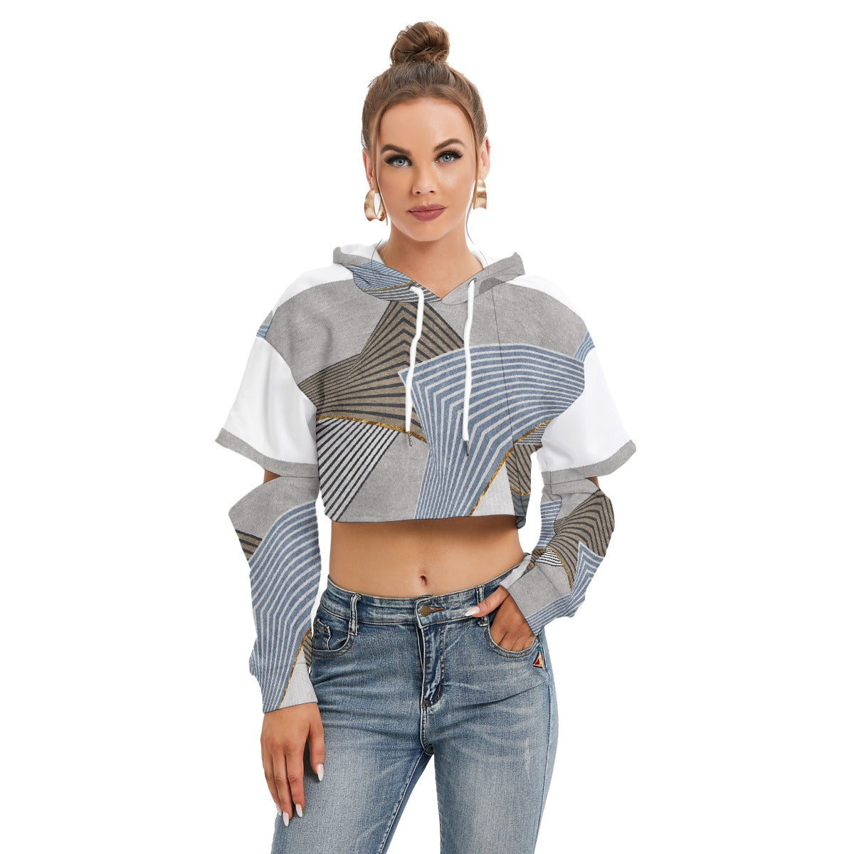 All-Over Print Women's Heavy Fleece Hoodie With Hollow Out Sleeve