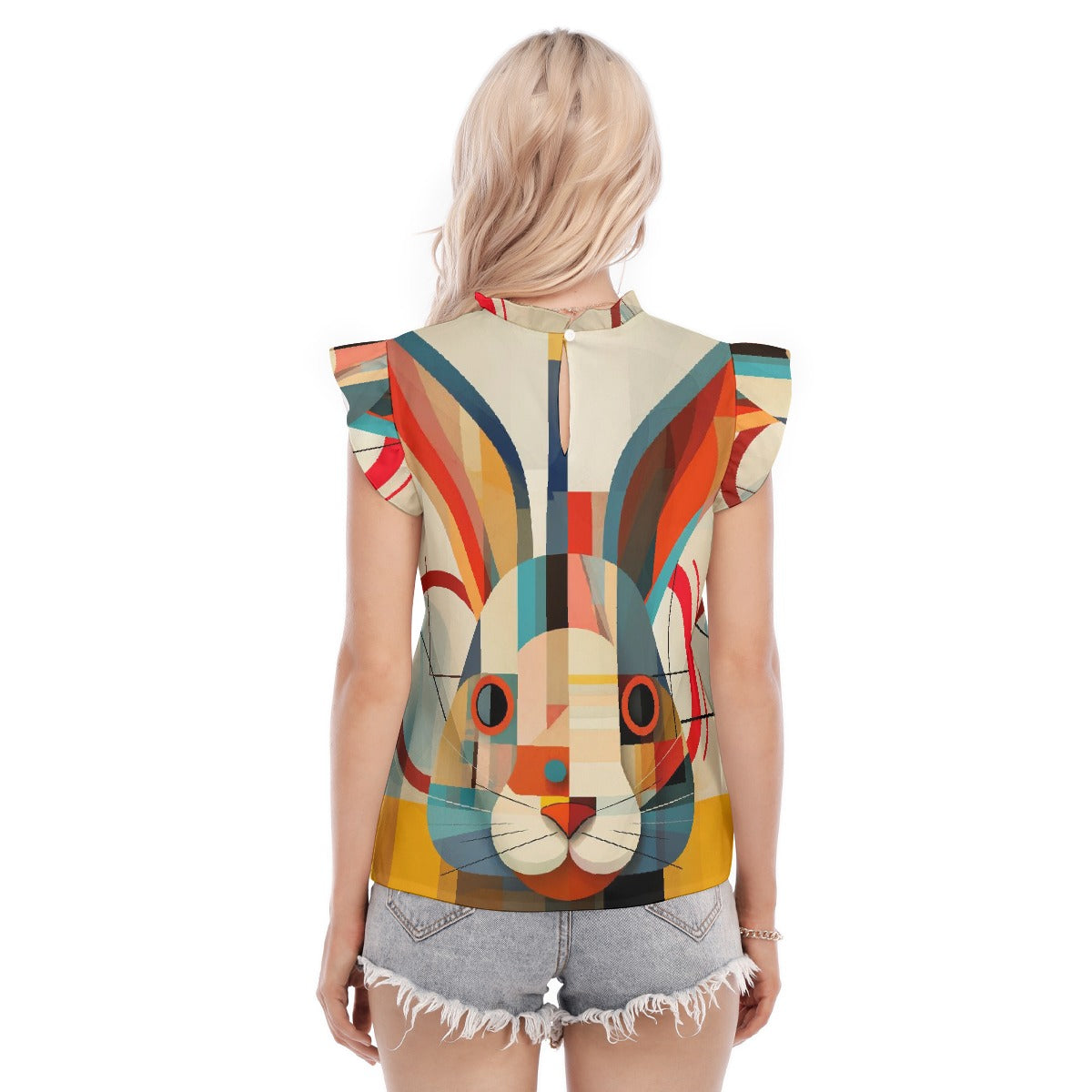 All-Over Print Women's Blouse With Ruffle Collar And Sleeve