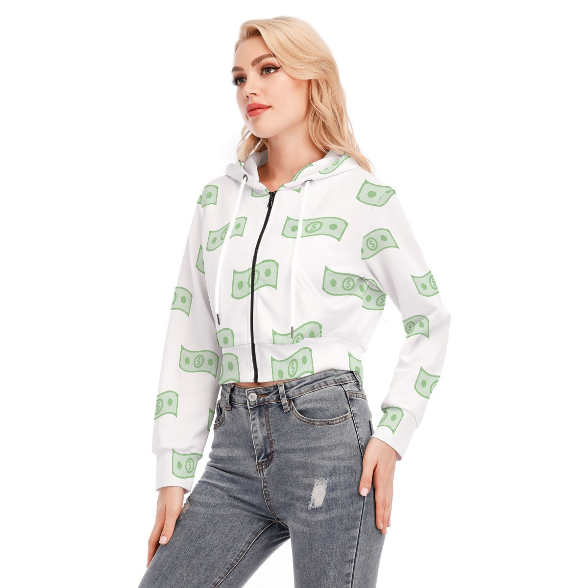 All-Over Print Women's Crop Top Hoodie With Zipper Closure