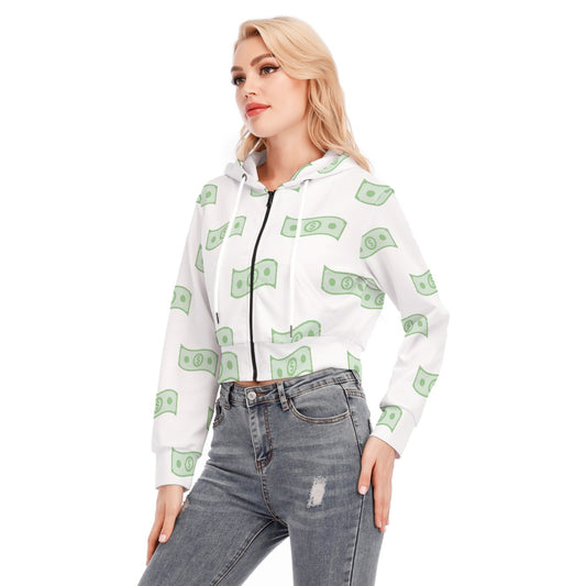 All-Over Print Women's Crop Top Hoodie With Zipper Closure