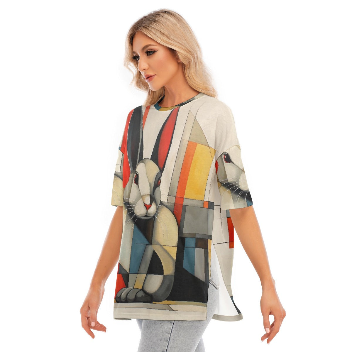 All-Over Print Women's Short Sleeves T-shirt With Hem Split