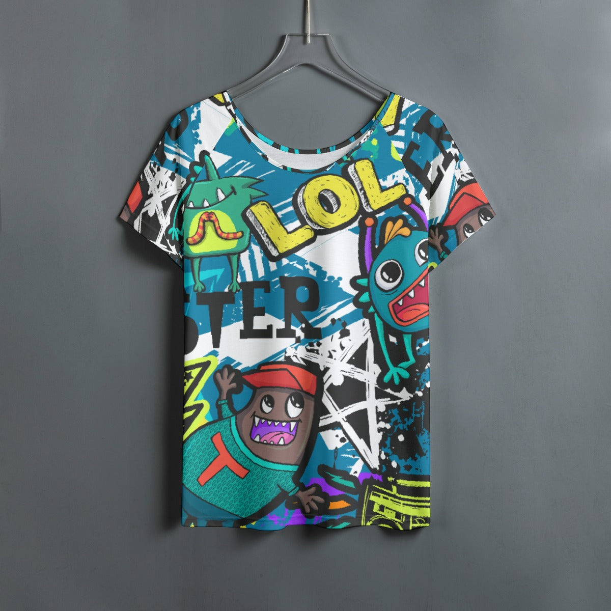 All-Over Print Women's Round Neck T-shirt With Raglan Sleeve