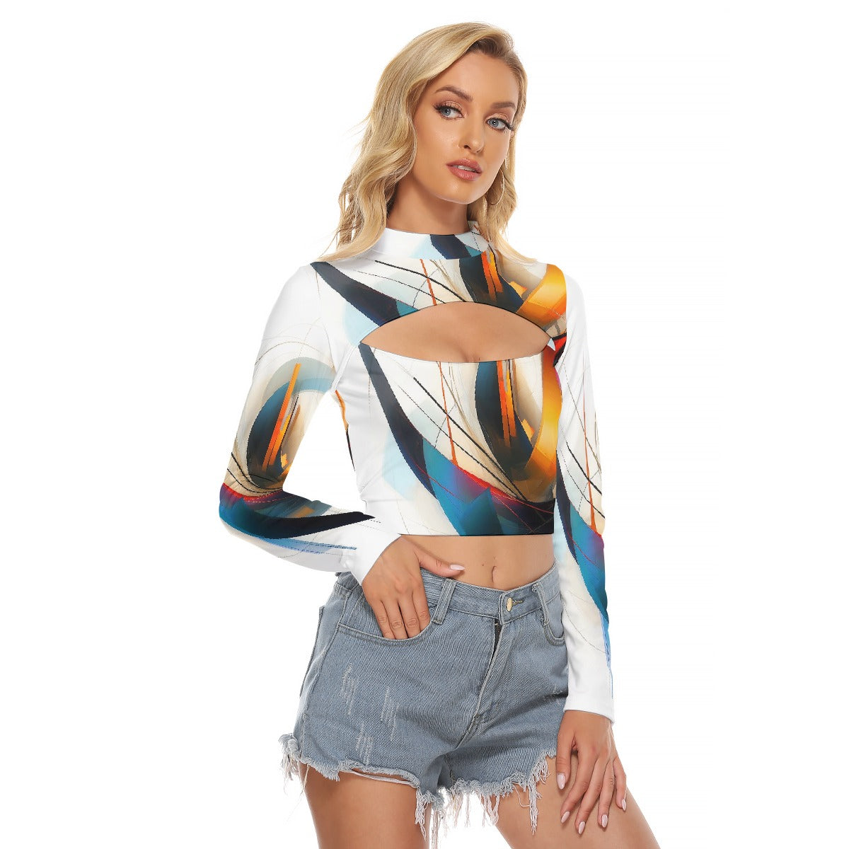 All-Over Print Women's Hollow Chest Keyhole Tight Crop Top