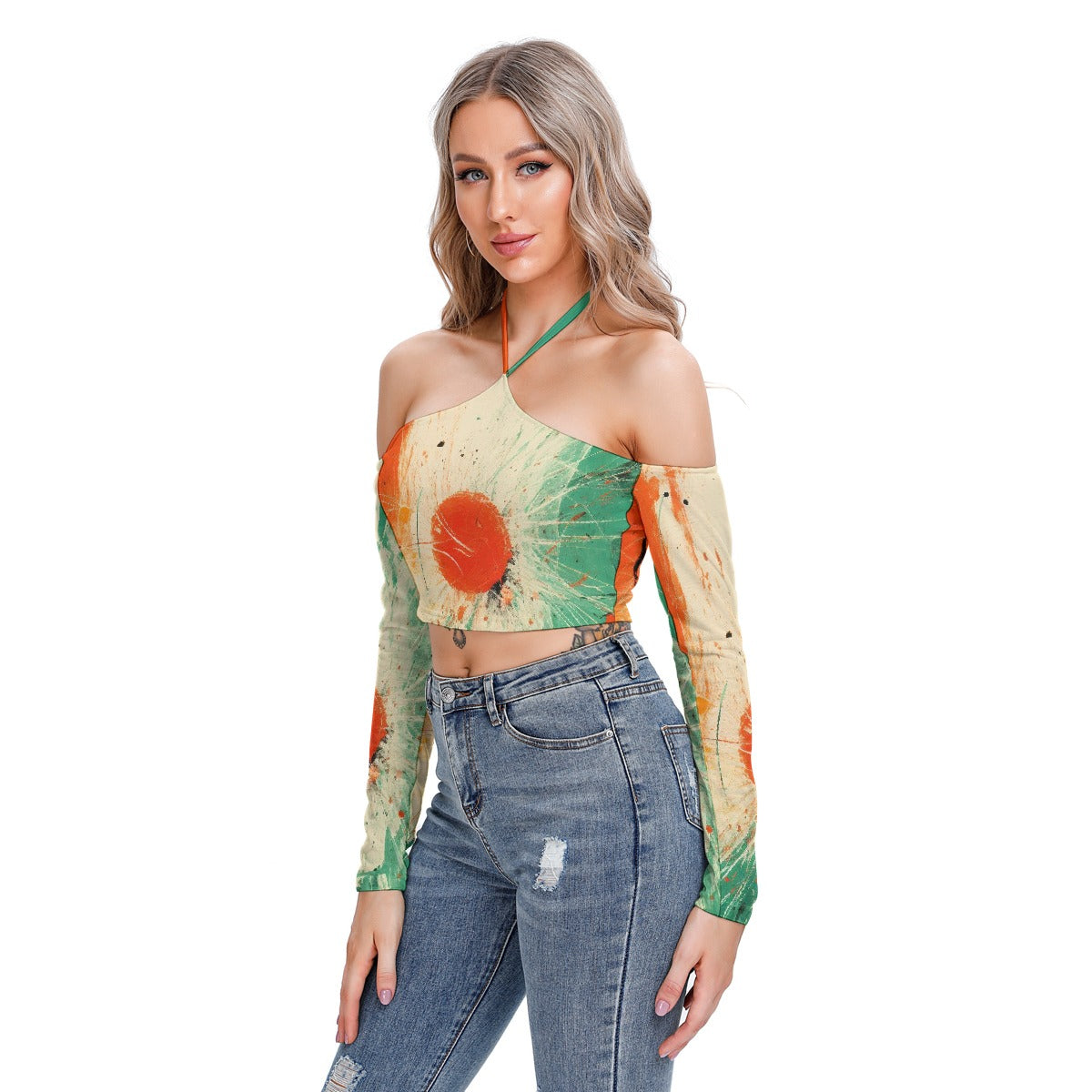 All-Over Print Women's Halter Lace-up Top