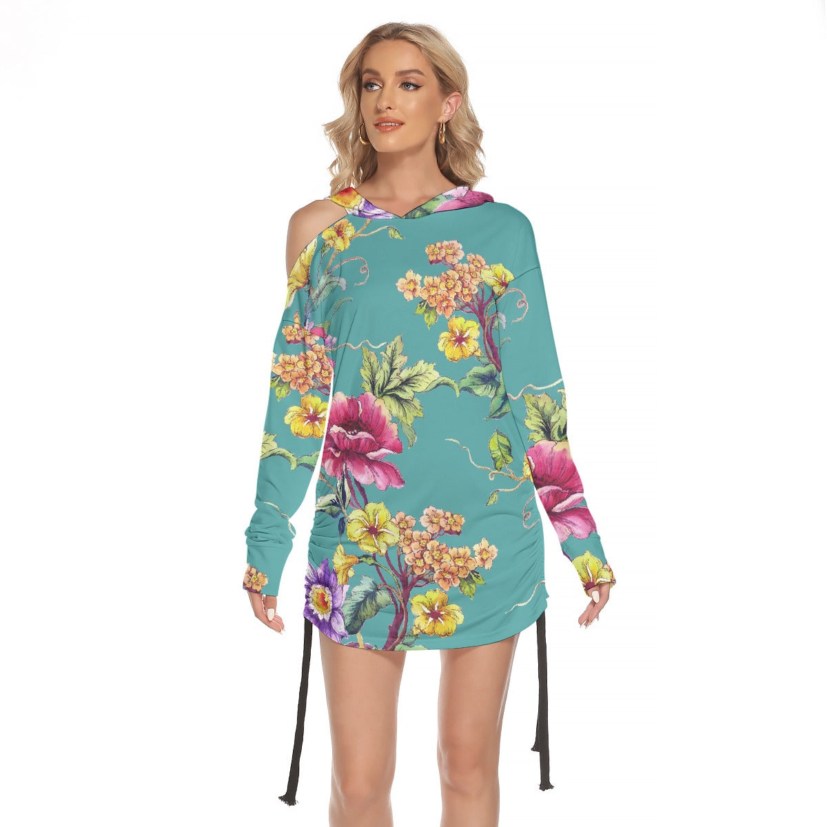 All-Over Print Women's One-shoulder Dress With Waist Shirring