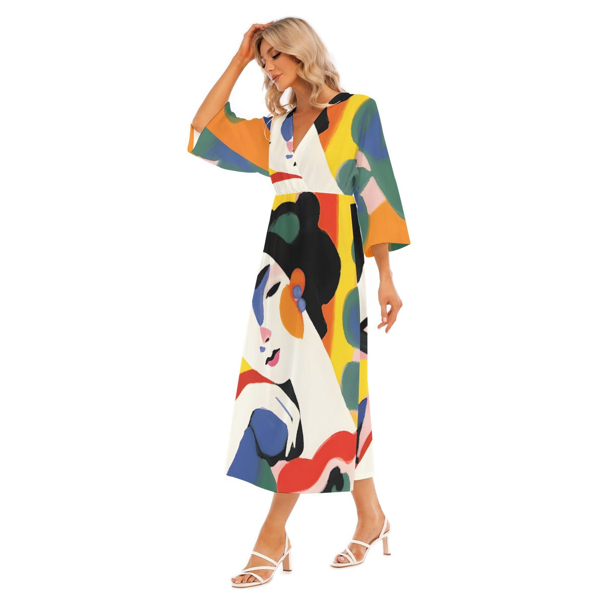 All-Over Print Women's Mid-Sleeve Long Dress