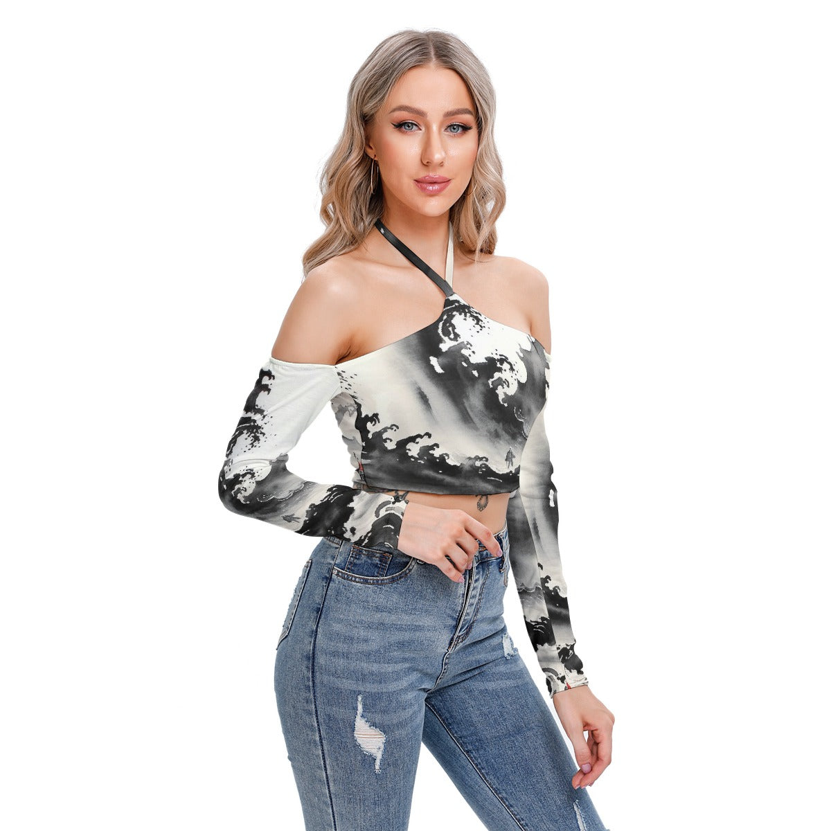 All-Over Print Women's Halter Lace-up Top