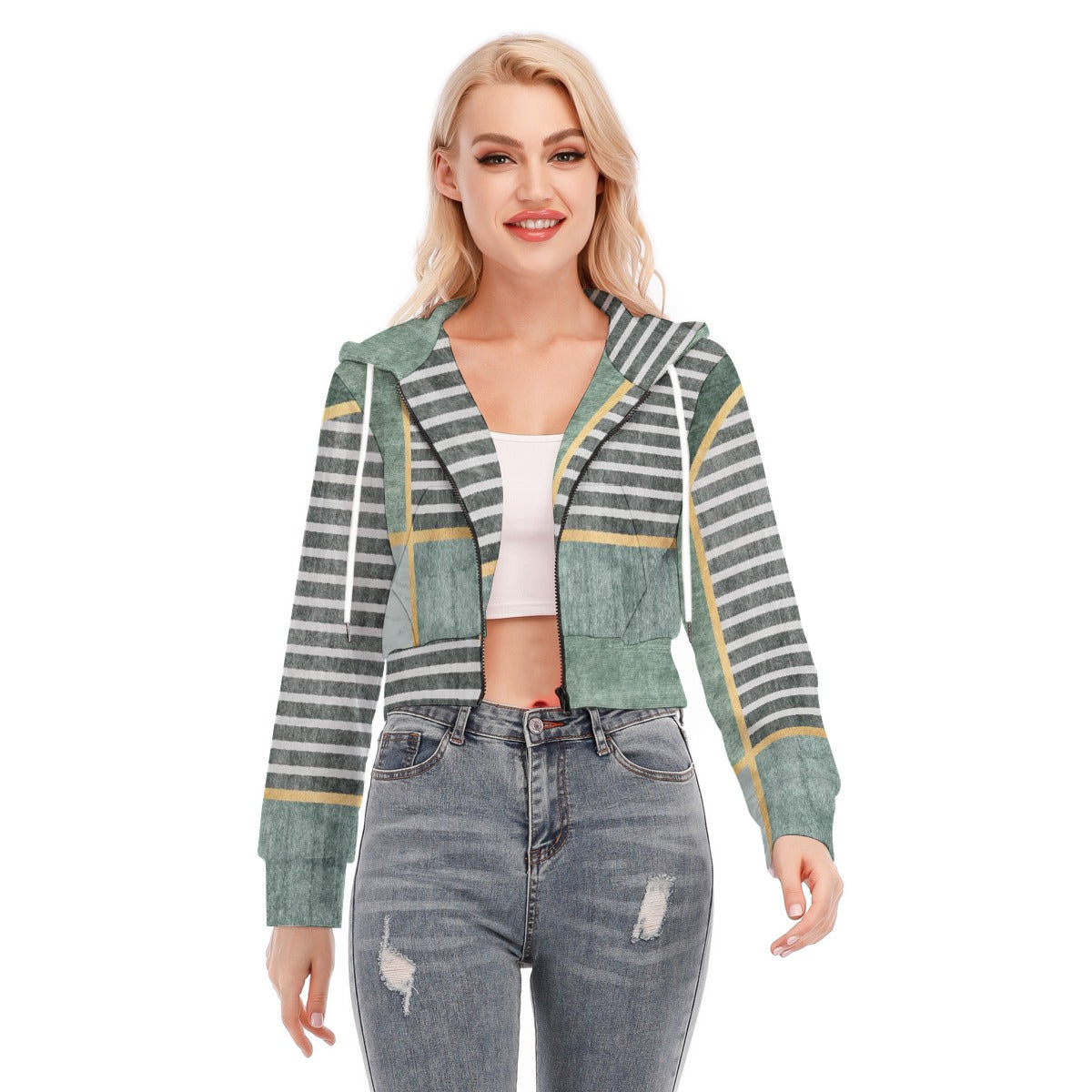 All-Over Print Women's Crop Top Hoodie With Zipper Closure