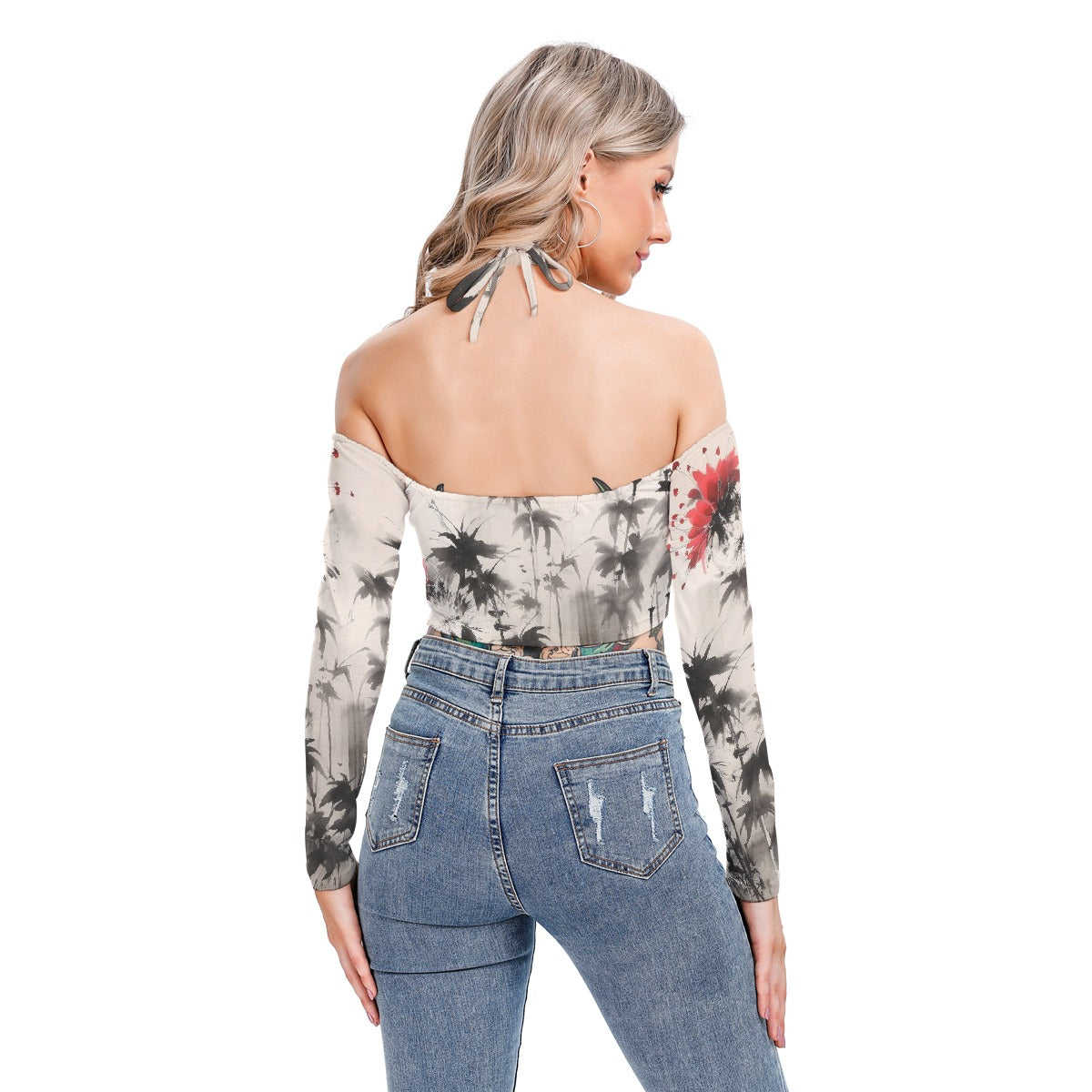 All-Over Print Women's Halter Lace-up Top
