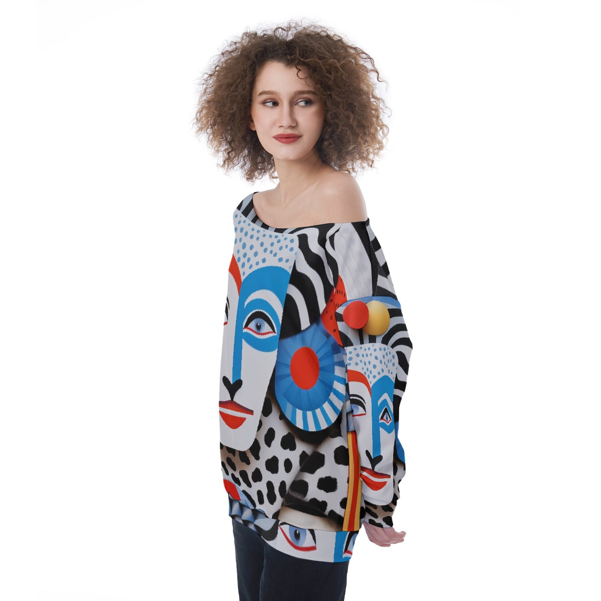 All-Over Print Oversized Women's Off-Shoulder Sweatshirt