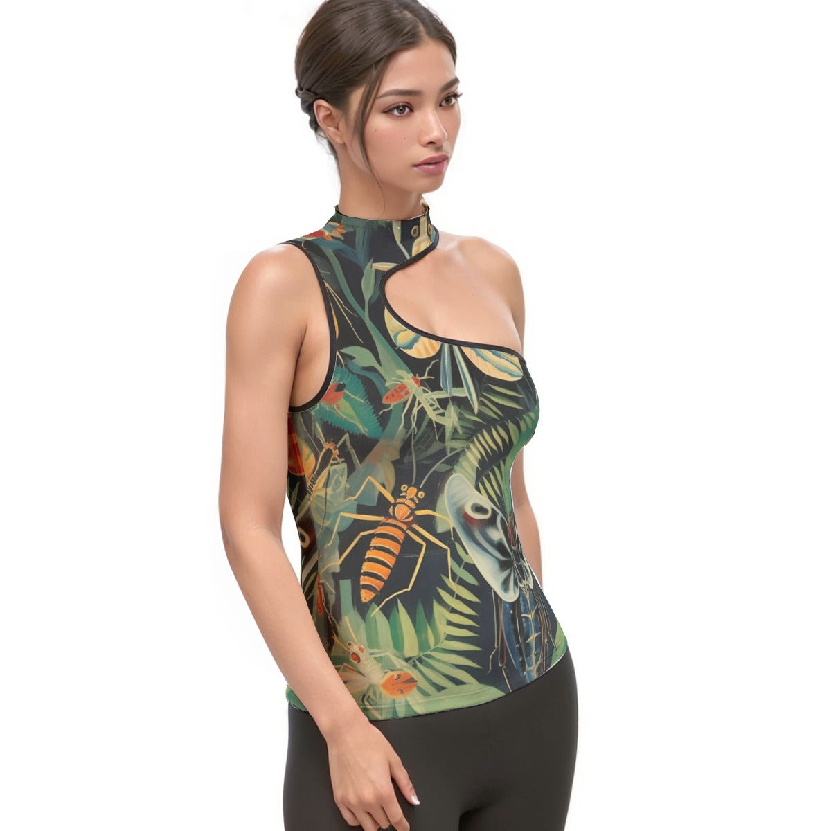 All-Over Print Women's Halter Sleeveless Asymmetrical Tank Top