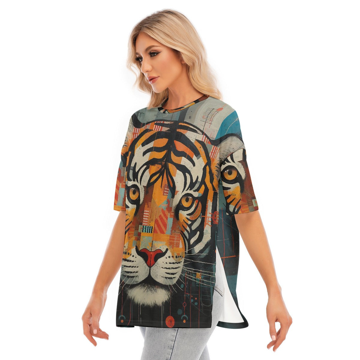 All-Over Print Women's Short Sleeves T-shirt With Hem Split
