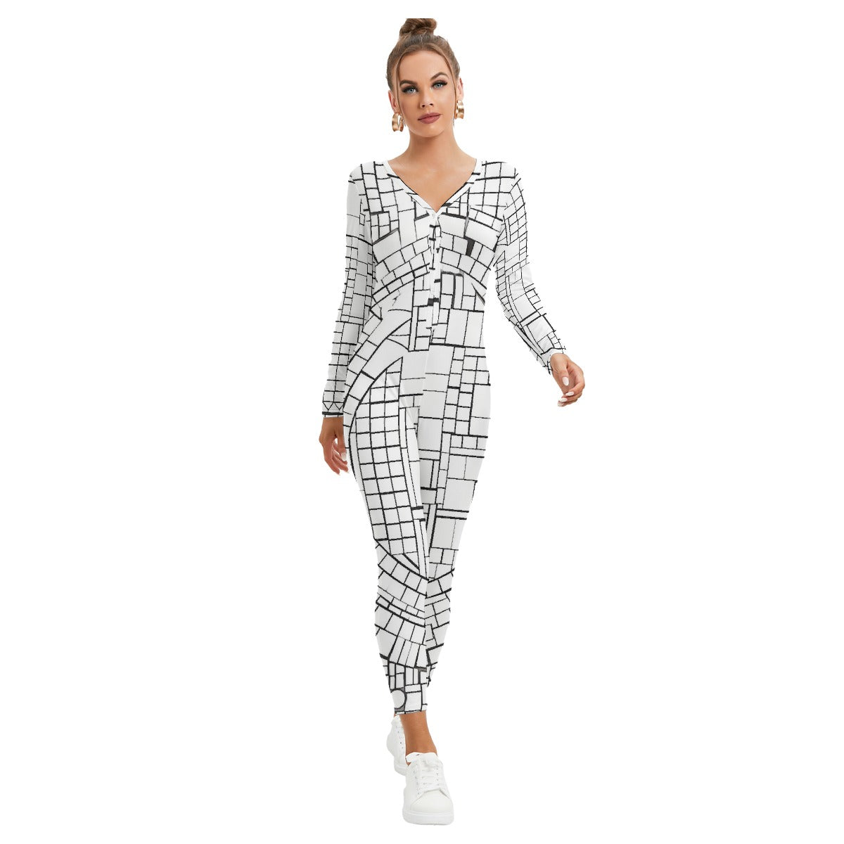 All-Over Print Women's Plunging Neck Jumpsuit