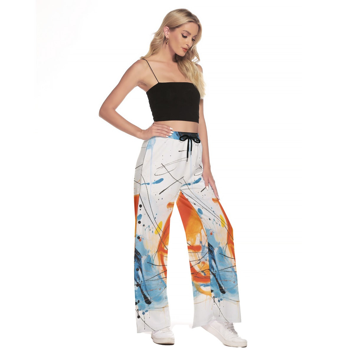 All-Over Print Women's Side Slit Snap Button Trousers