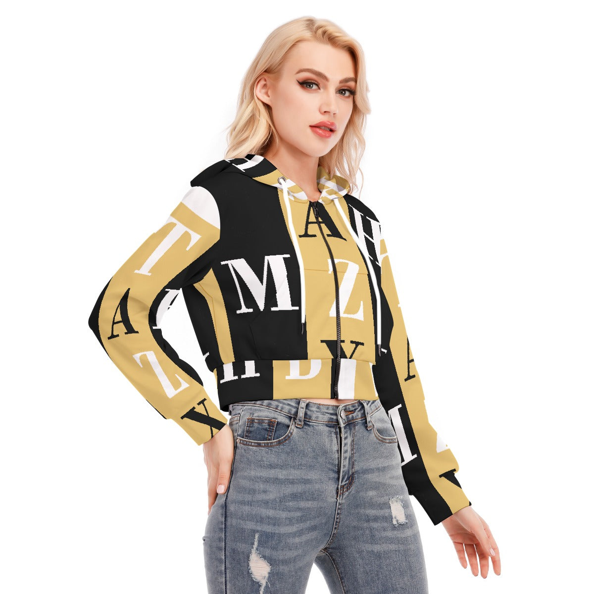 All-Over Print Women's Crop Top Hoodie With Zipper Closure