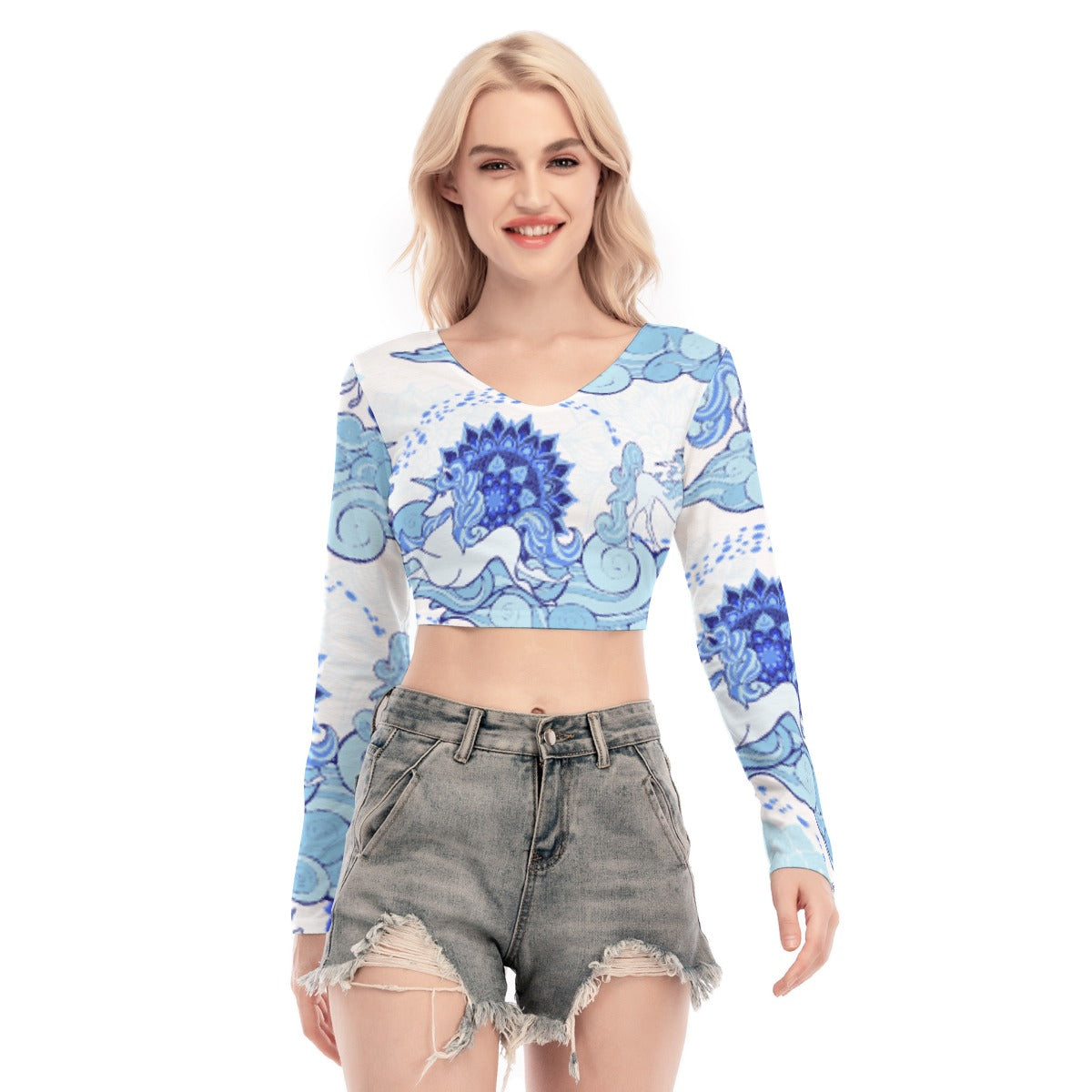 All-Over Print Women's Back Hollow T-shirt With Strap