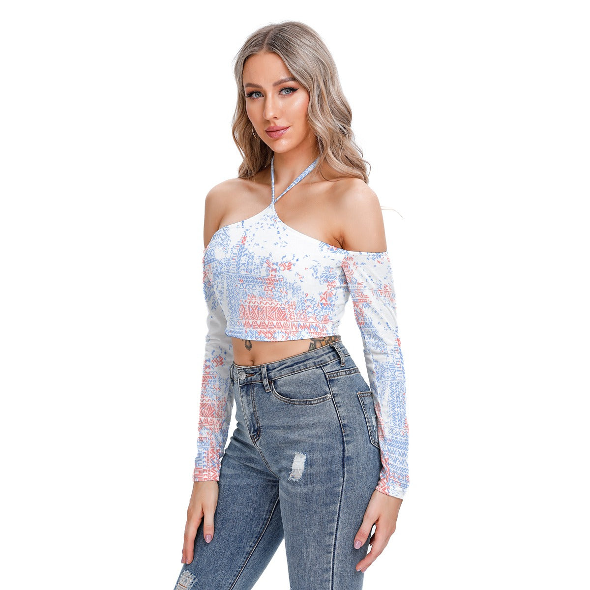 All-Over Print Women's Halter Lace-up Top