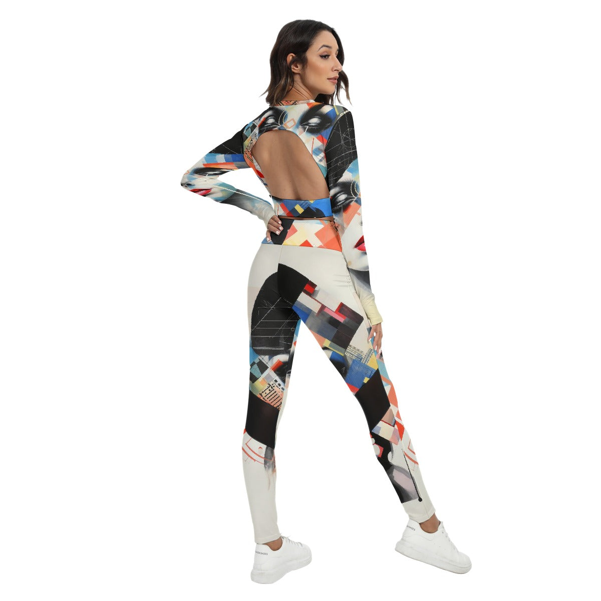 All-Over Print Women's Sport Set With Backless Top And Leggings