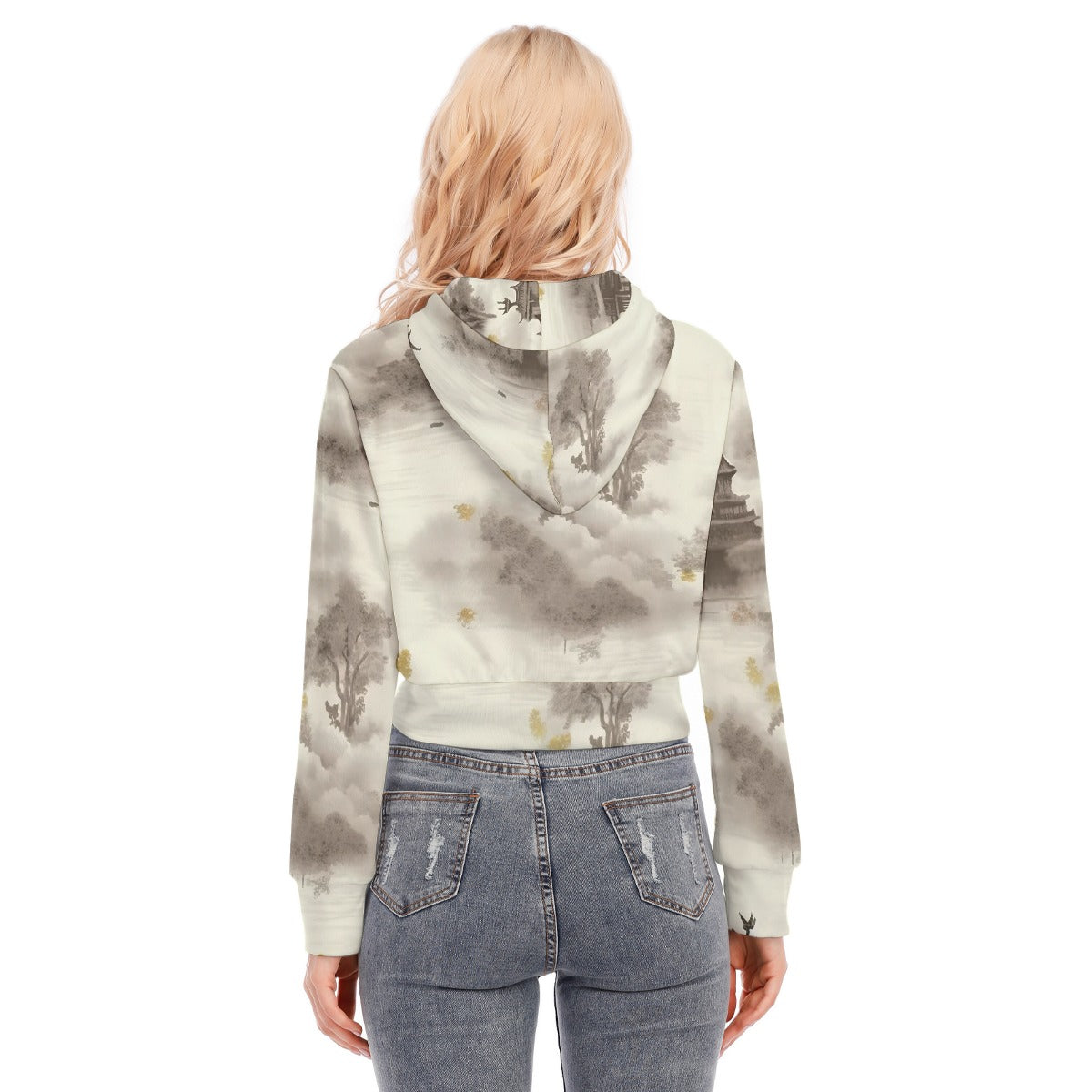 All-Over Print Women's Crop Top Hoodie With Zipper Closure