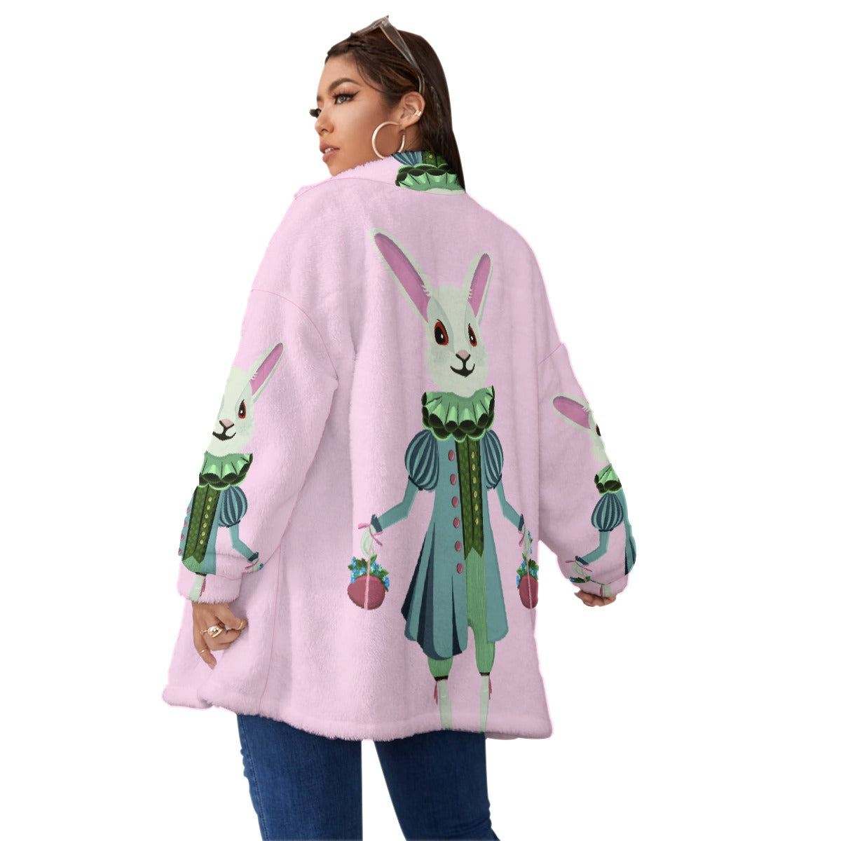 All-Over Print Unisex Borg Fleece Stand-up Collar Coat With Zipper Closure(Plus Size)