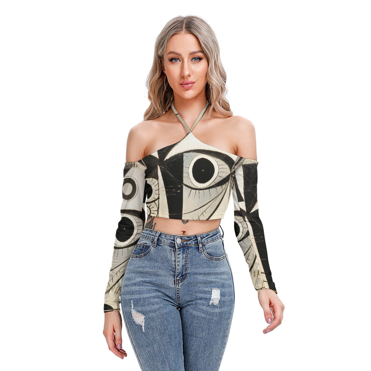 All-Over Print Women's Halter Lace-up Top