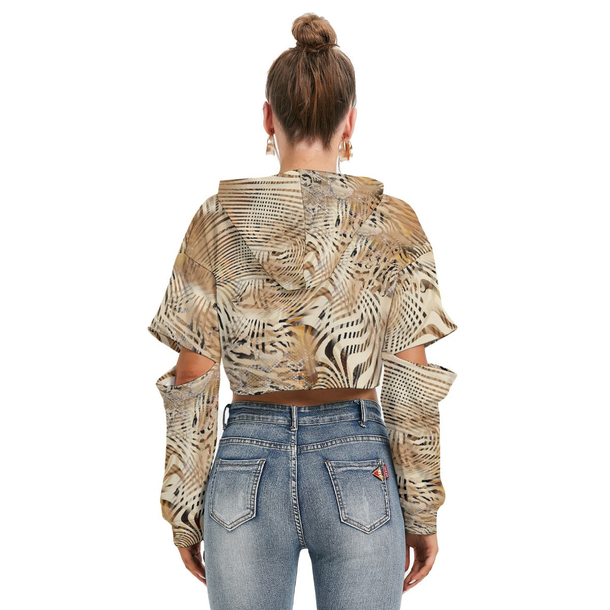 All-Over Print Women's Heavy Fleece Hoodie With Hollow Out Sleeve